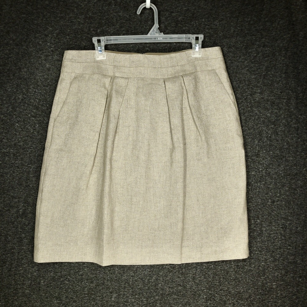 Talbots Linen Blend Khaki Pencil Skirt Women's 12 Lined Metallic Gold